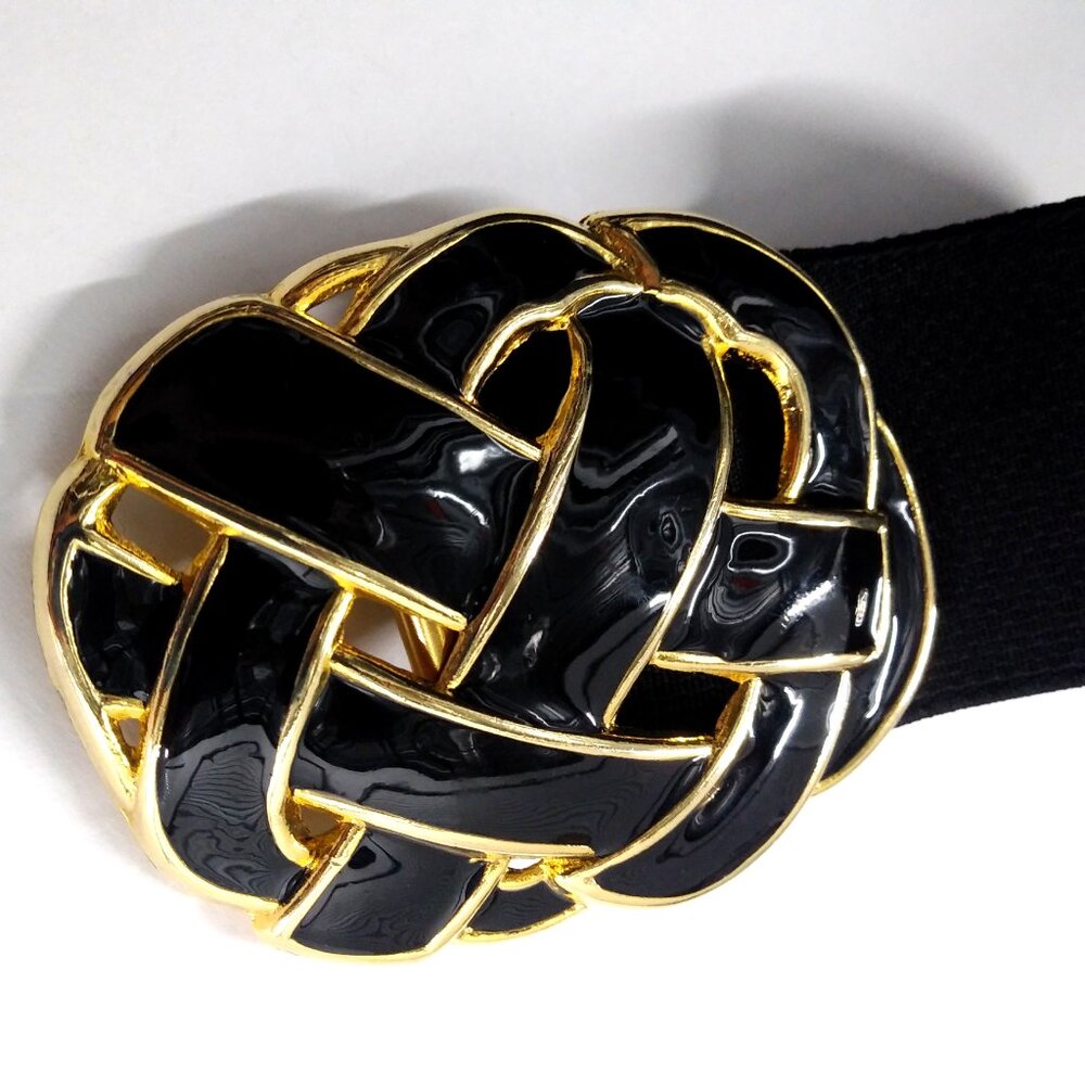Day Lor Stretchy Black Gold Enameled Knotted Belt Small 29"
